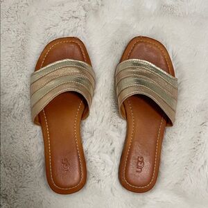 UGG Women's Metallic Gold and Tan Slide Mules